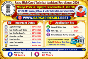 MPESB MP Nursing Officer & Sister Tutor 2026