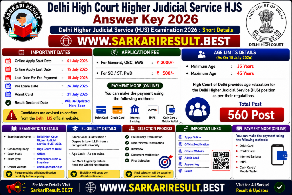 Delhi High Court Higher Judicial Service HJS Answer Key 2026