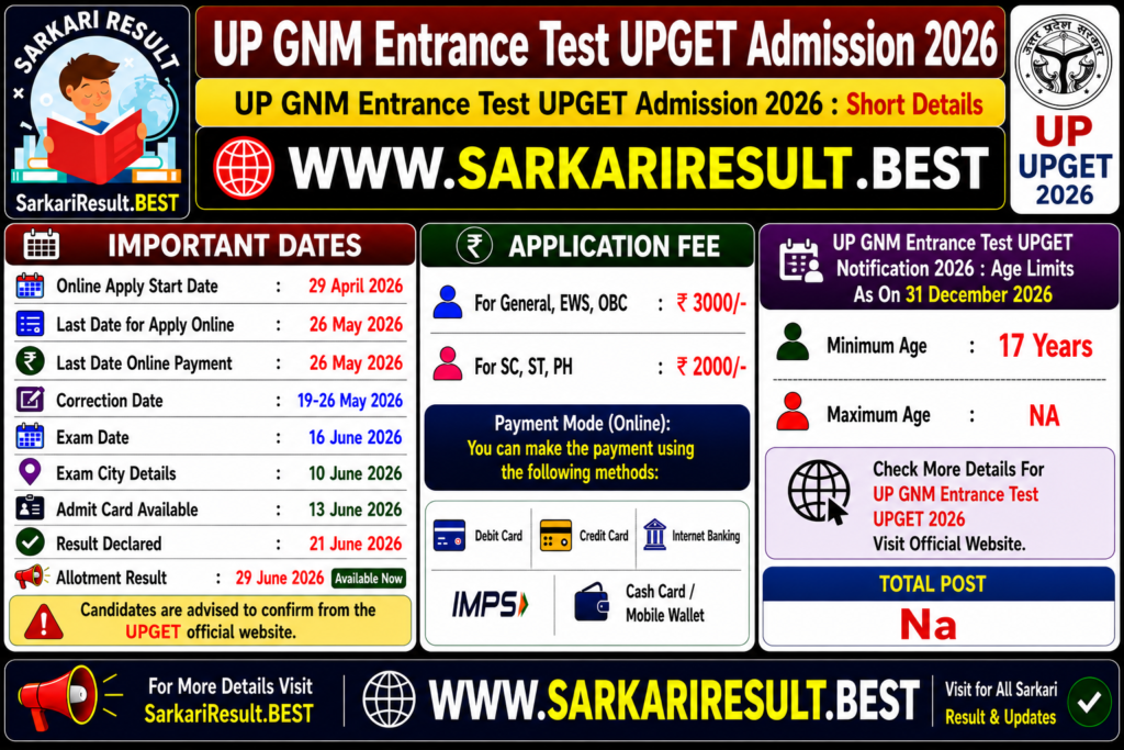 UP GNM Entrance Test UPGET Allotment Result2026