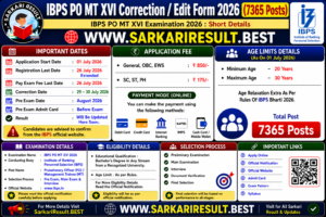 IBPS PO MT XVI Correction / Edit Form 2026