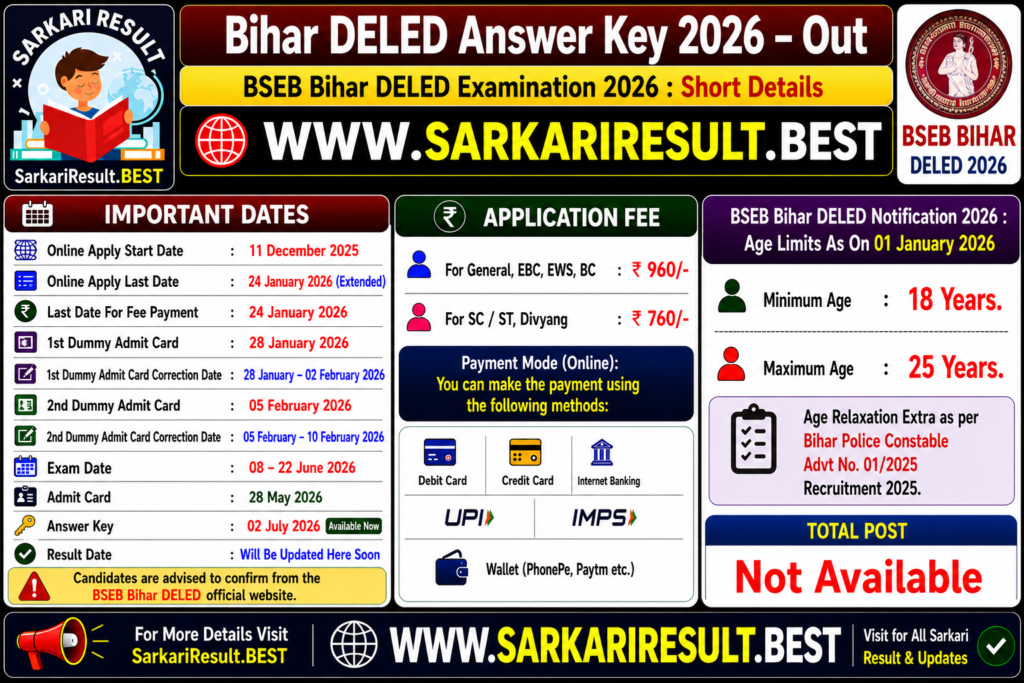 Bihar DELED Answer Key 2026 – Out