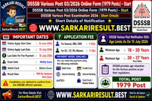 DSSSB Various Post 03/2026 Online Form