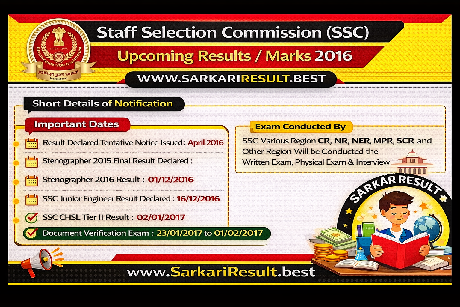 Upcoming Results / Marks 2016