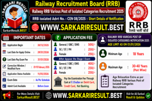 Railway RRB Various Post Recruitment 2025