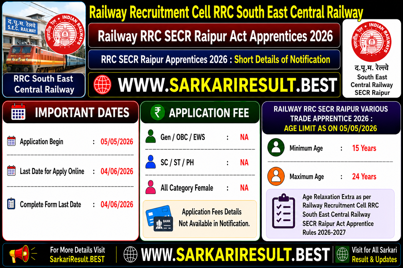 Railway RRC SECR Raipur Act Apprentices 2026