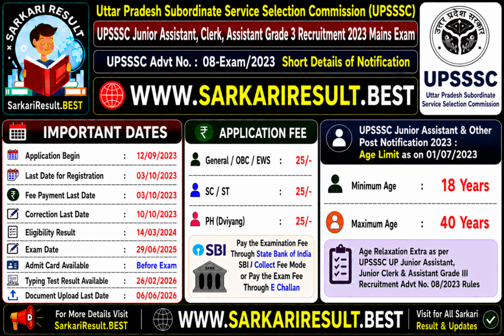 UPSSSC Junior Assistant Recruitment 2023
