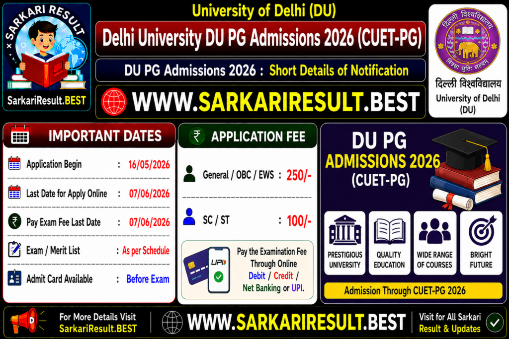 Delhi University DU PG Admissions 2026 