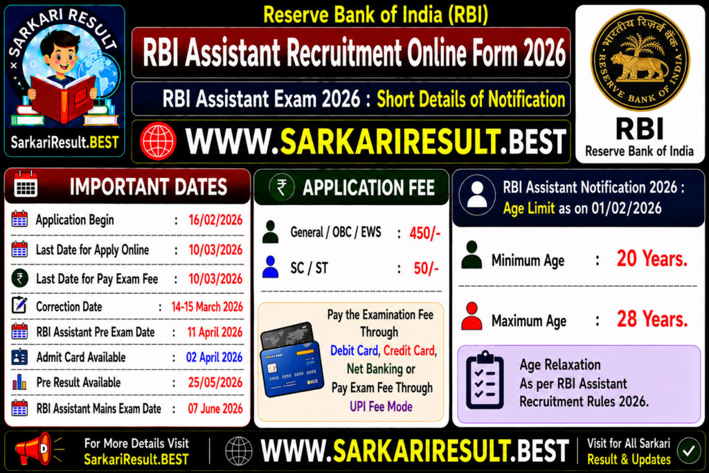 RBI Assistant Recruitment Online Form 2026