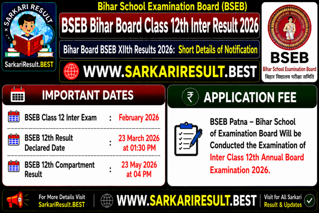 BSEB Bihar Board Class 12th Inter Result 2026
