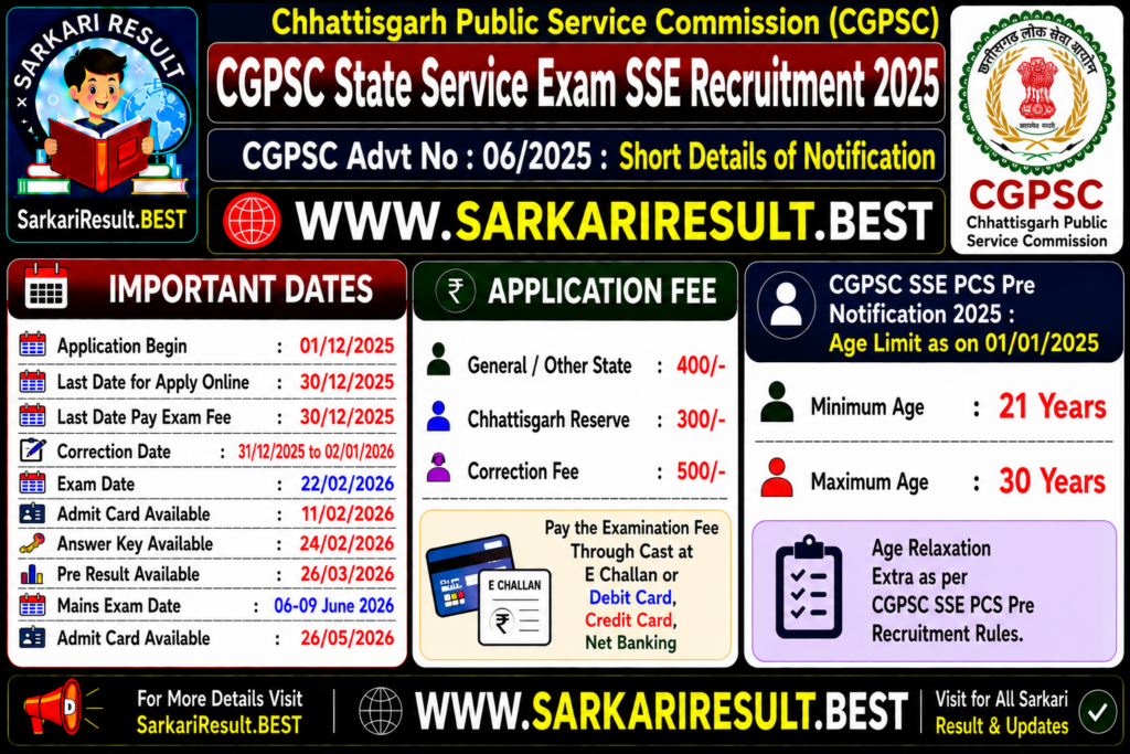 CGPSC State Service Exam SSE Recruitment 2025