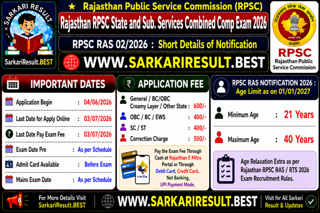 Rajasthan RPSC State and Sub Combined 2026